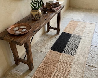 Handgevlochten jute loper, natuurlijk boho boerderijdecor