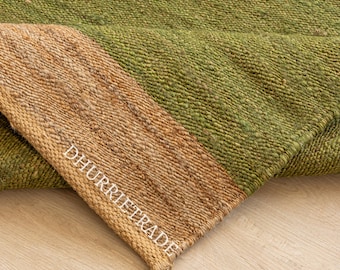 Handmade Green Striped Jute Rug, Extra Large Hemp Area Rug