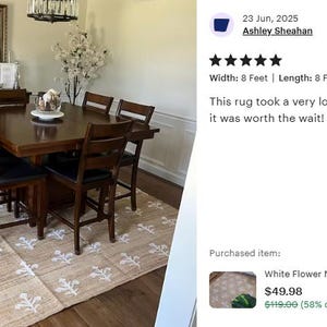 Floral Cotton Jute Rug, Modern Bohemian Decor, Custom Size image 8