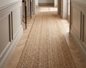 Jute Runner Rug - Natural Jute Runner Rug, Indian Handwoven Jute Rug, Custom Size Rug For Hallway Entry Way Kitchen Laundry, Boho Decor Rug