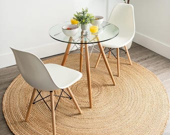 Natural Jute Braided Round Rug, Bordered Bohemian Jute Area Rug, Eco Friendly Boho Decor Rug, Circle Rug, Handmade Rug, Dining Room Rug 8x8