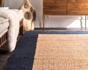 Handgeweven hennepjute vloerkleed, natuurlijk gevlochten loper, boho boerderijstijl