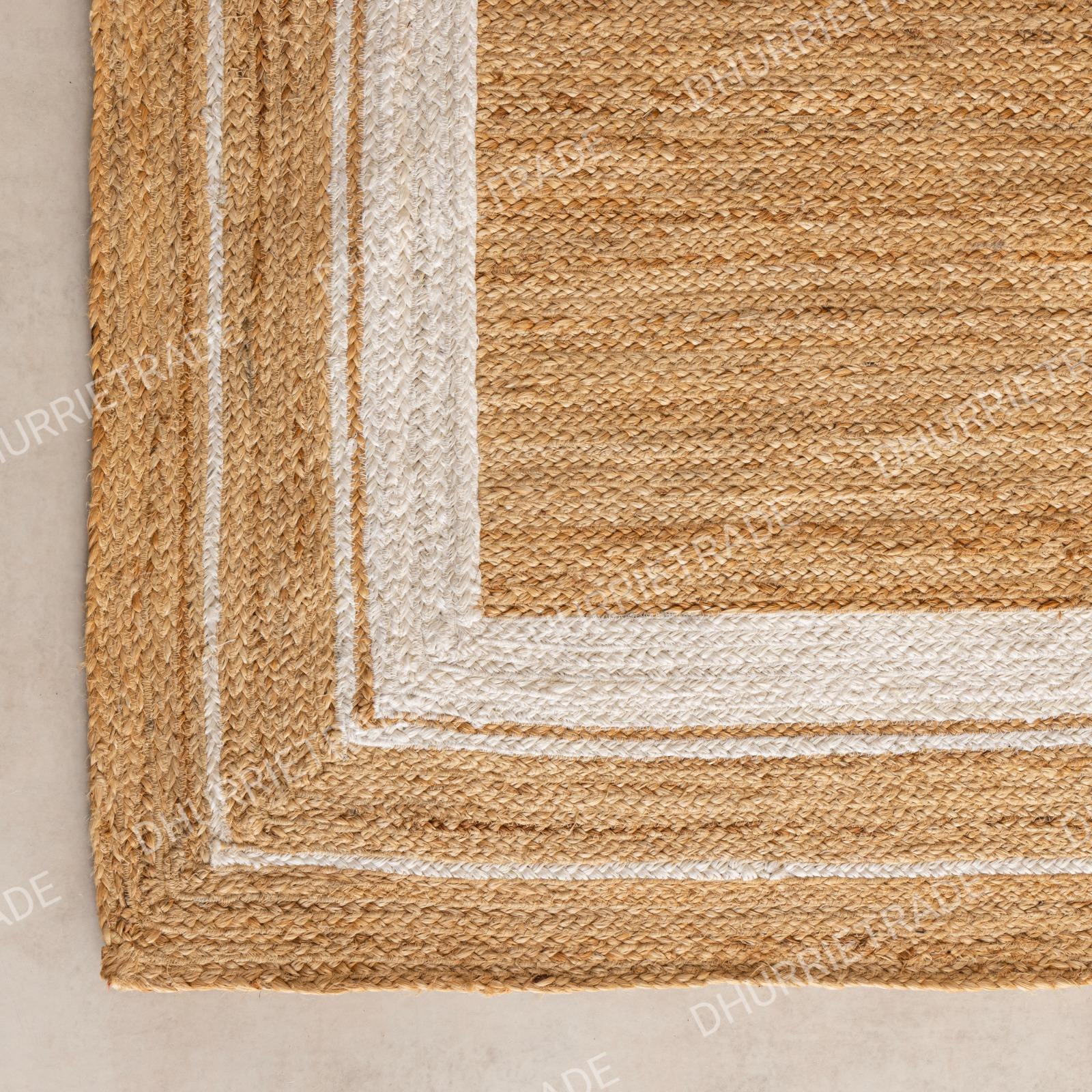 Large Handmade Braided Jute Rug White Solid Border Jute Area Rug ...