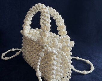 Bolso clutch de perlas, embrague de perlas hecho a mano, bolso de hombro de lujo, bolso de noche, bolso de perlas de boda, bolso con cuentas de perlas