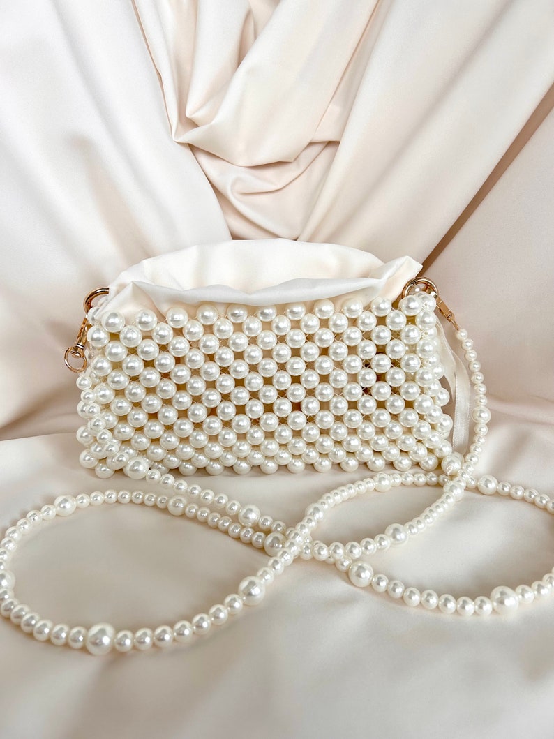 Pearl Beaded Bag, Pearl Clutch Bag, Evening Bag, Handmade Pearl Clutch, Luxury Shoulder Bag, Vintage Inspired Purse, Wedding Pearl Bag zdjęcie 7
