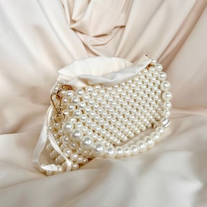 Pearl Beaded Bag, Pearl Clutch Bag, Evening Bag, Handmade Pearl Clutch, Luxury Shoulder Bag, Vintage Inspired Purse, Wedding Pearl Bag zdjęcie 9