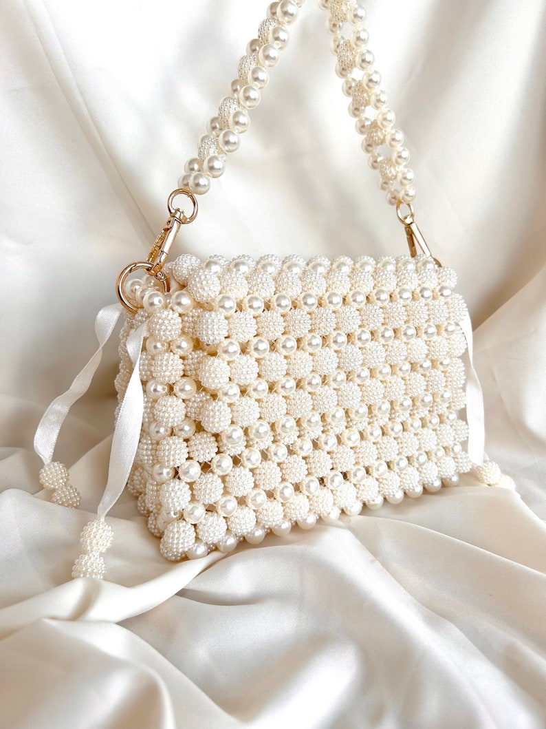 Pearl Beaded Bag, Pearl Clutch Bag, Evening Bag, Handmade Pearl Clutch, Luxury Shoulder Bag, Vintage Inspired Purse, Wedding Pearl Bag image 1