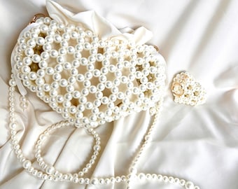 Pearl Beaded Bag, Pearl Clutch Bag, Evening Bag, Handmade Pearl Clutch, Luxury Shoulder Bag, Vintage Inspired Purse, Wedding Pearl Bag
