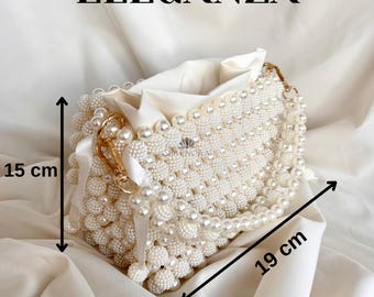 Borsa con perline di perle, pochette di perle, borsa da sera, pochette di perle fatta a mano, borsa a tracolla di lusso, borsa di ispirazione vintage, borsa di perle da sposa - Italia