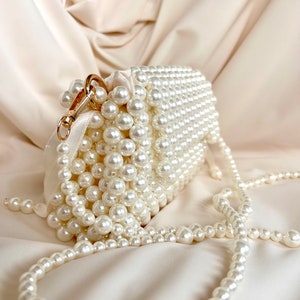 Pearl Beaded Bag, Pearl Clutch Bag, Evening Bag, Handmade Pearl Clutch, Luxury Shoulder Bag, Vintage Inspired Purse, Wedding Pearl Bag zdjęcie 8