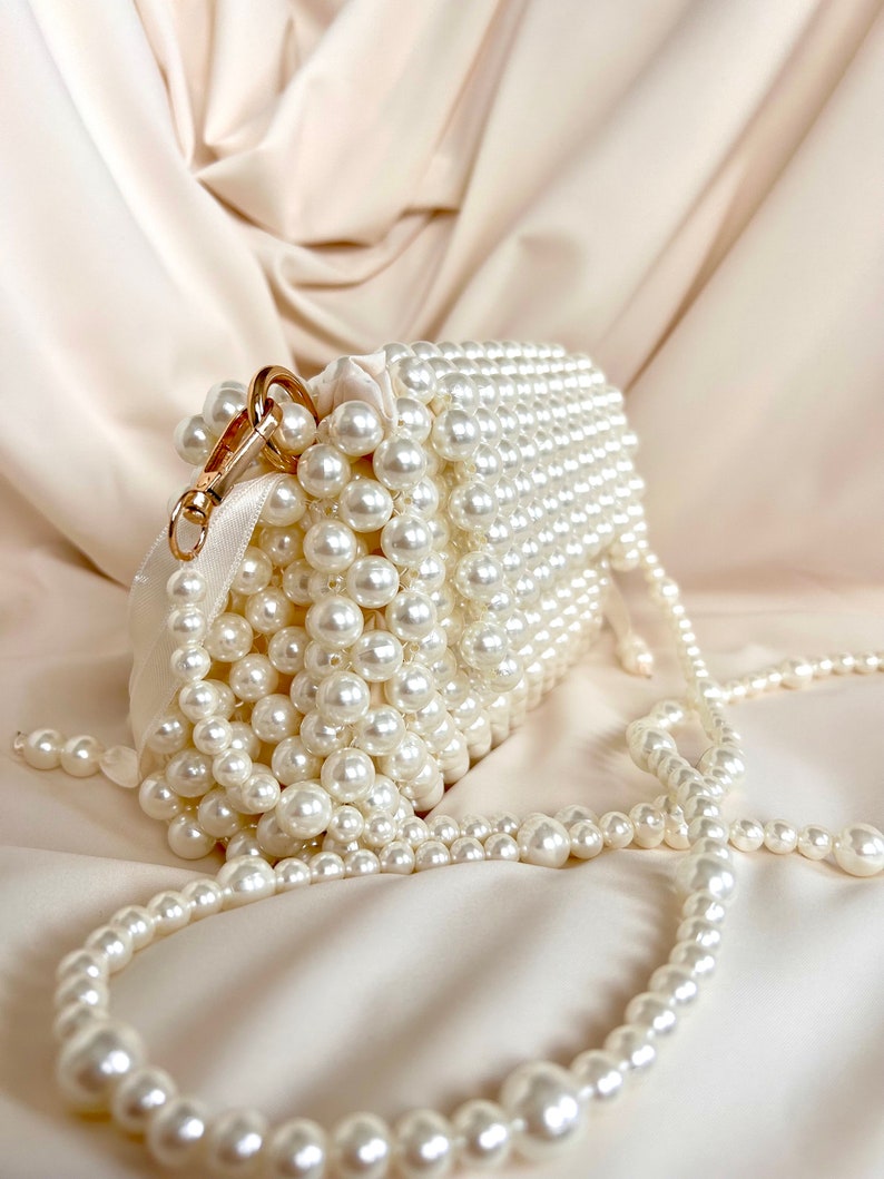 Pearl Beaded Bag, Pearl Clutch Bag, Evening Bag, Handmade Pearl Clutch, Luxury Shoulder Bag, Vintage Inspired Purse, Wedding Pearl Bag zdjęcie 8