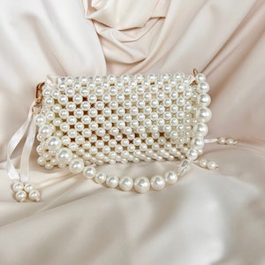Pearl Beaded Bag, Pearl Clutch Bag, Evening Bag, Handmade Pearl Clutch, Luxury Shoulder Bag, Vintage Inspired Purse, Wedding Pearl Bag zdjęcie 3