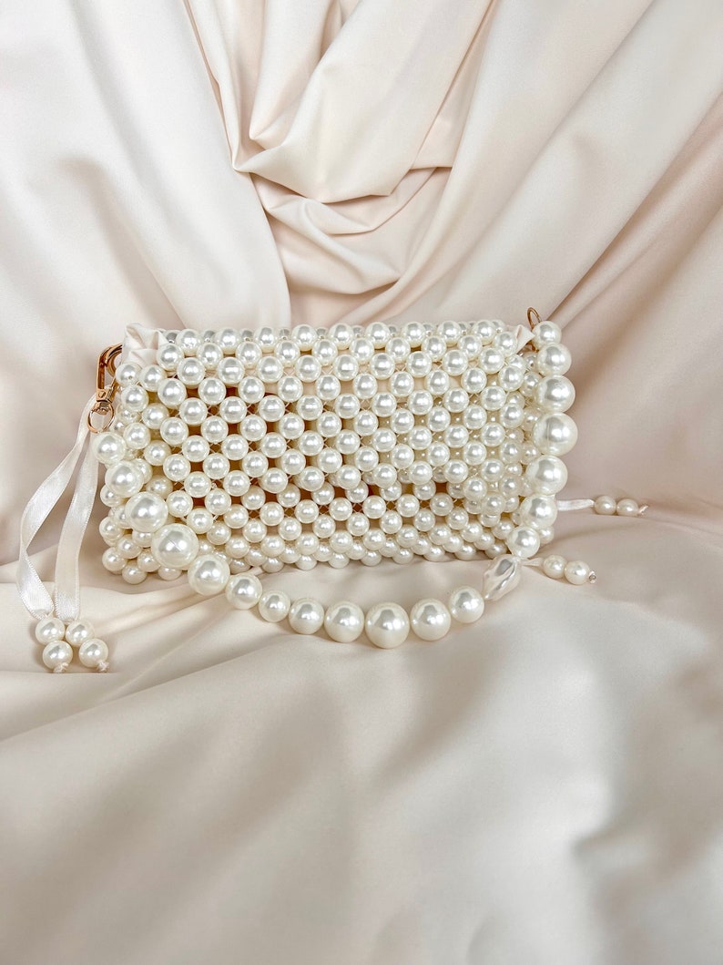 Pearl Beaded Bag, Pearl Clutch Bag, Evening Bag, Handmade Pearl Clutch, Luxury Shoulder Bag, Vintage Inspired Purse, Wedding Pearl Bag zdjęcie 3