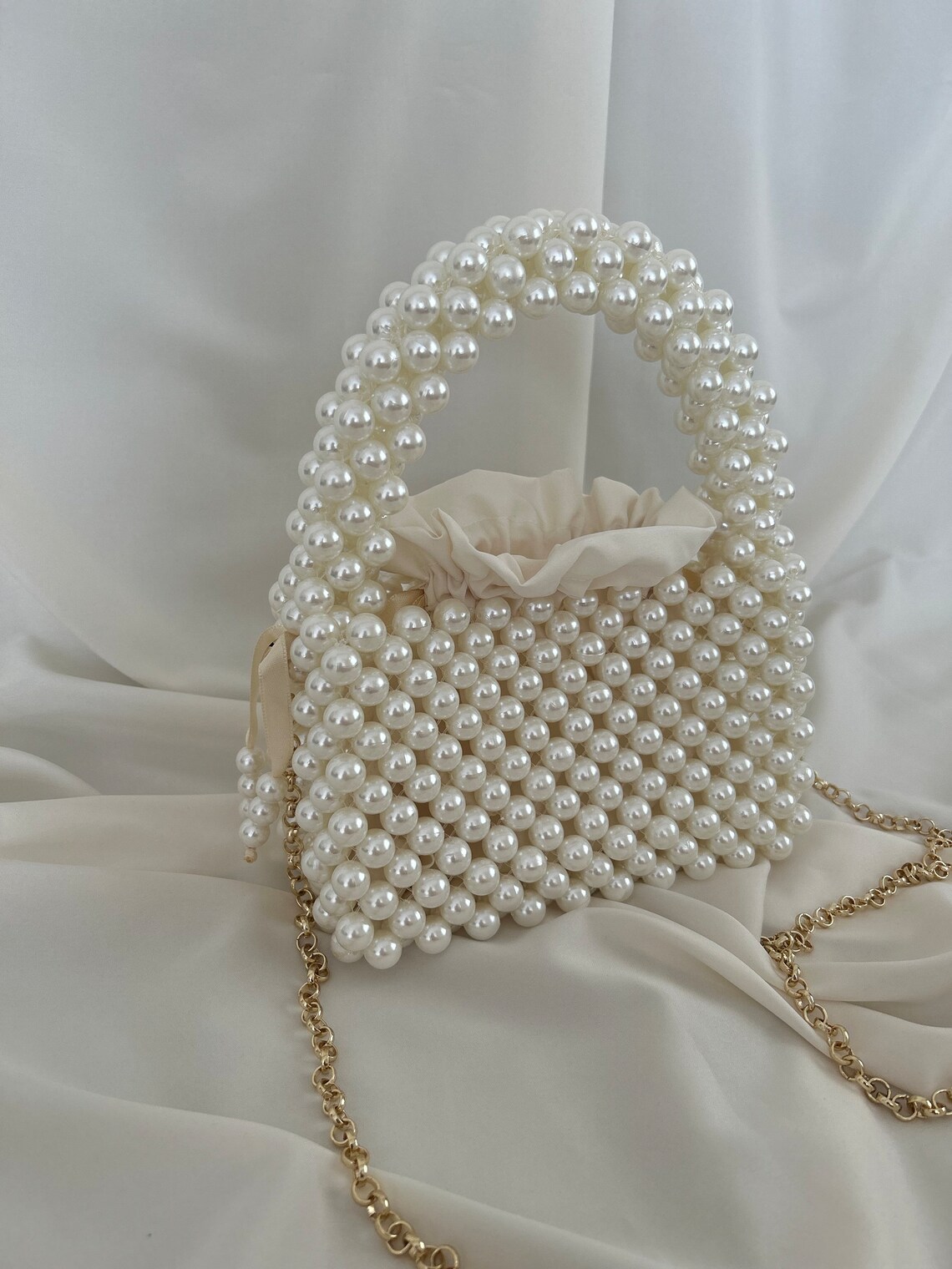 White Mini Pearls Handcrafted Clutch Bag