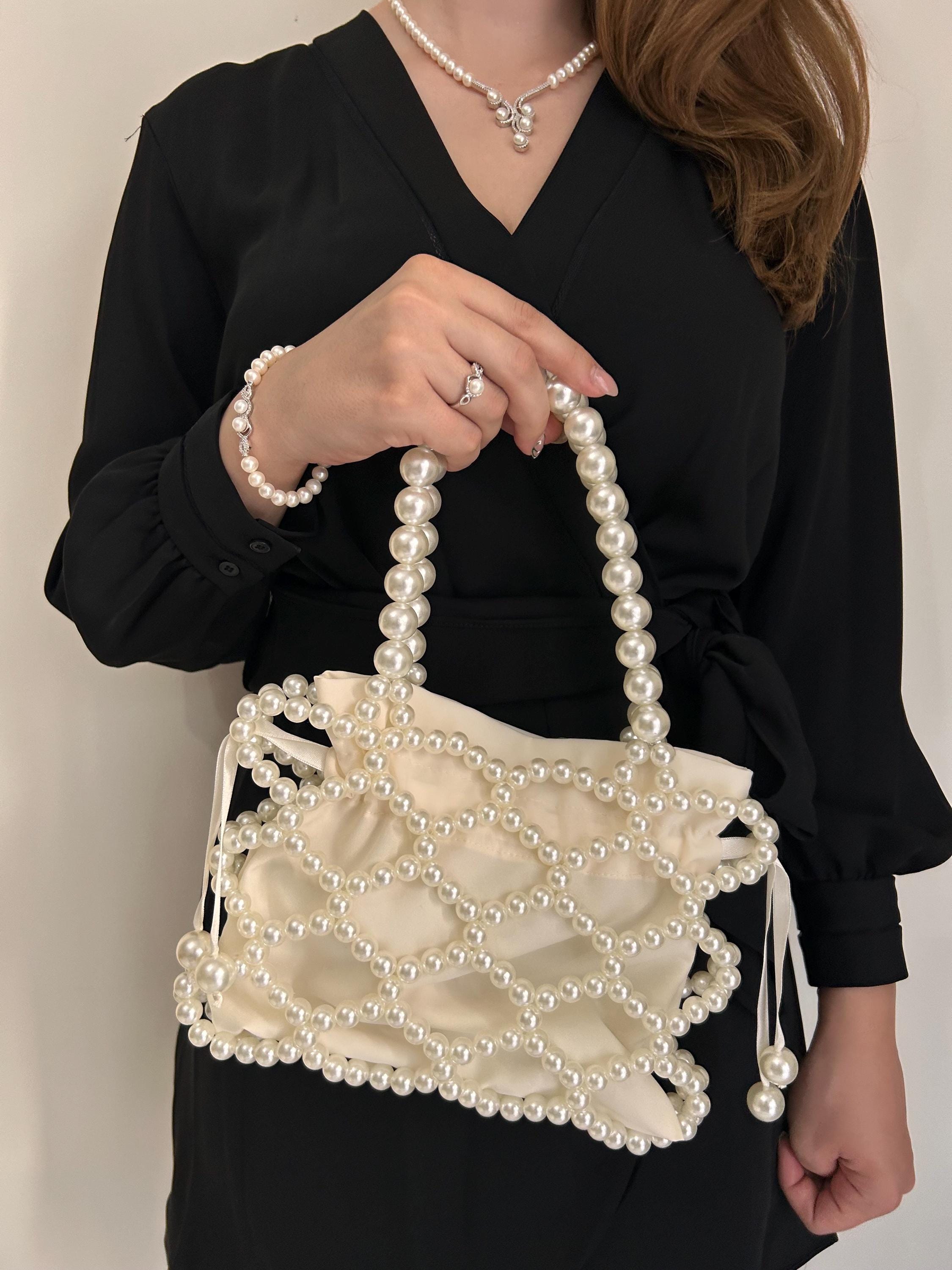Women Pearl Clutch Bag Beaded Evening Purse Crossbody Wedding Top-Handle Pearl Beaded Bag, Pearl Clutch Bag, Evening Bag, Handmade  main image 3
