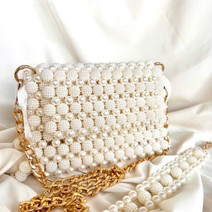 Pearl Beaded Bag, Pearl Clutch Bag, Evening Bag, Handmade Pearl Clutch, Luxury Shoulder Bag, Vintage Inspired Purse, Wedding Pearl Bag image 3