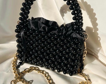 Pearl Beaded Bag, Pearl Clutch Bag, Evening Bag, Handmade Pearl Clutch, Luxury Shoulder Bag, Vintage Inspired Purse, Wedding Pearl Bag