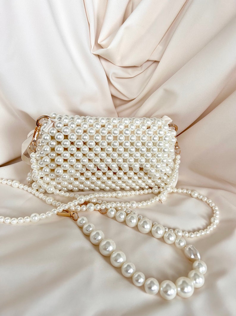 Pearl Beaded Bag, Pearl Clutch Bag, Evening Bag, Handmade Pearl Clutch, Luxury Shoulder Bag, Vintage Inspired Purse, Wedding Pearl Bag zdjęcie 6