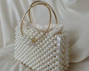 Pearl Beaded Bag, Pearl Clutch Bag, Evening Bag, Handmade Pearl