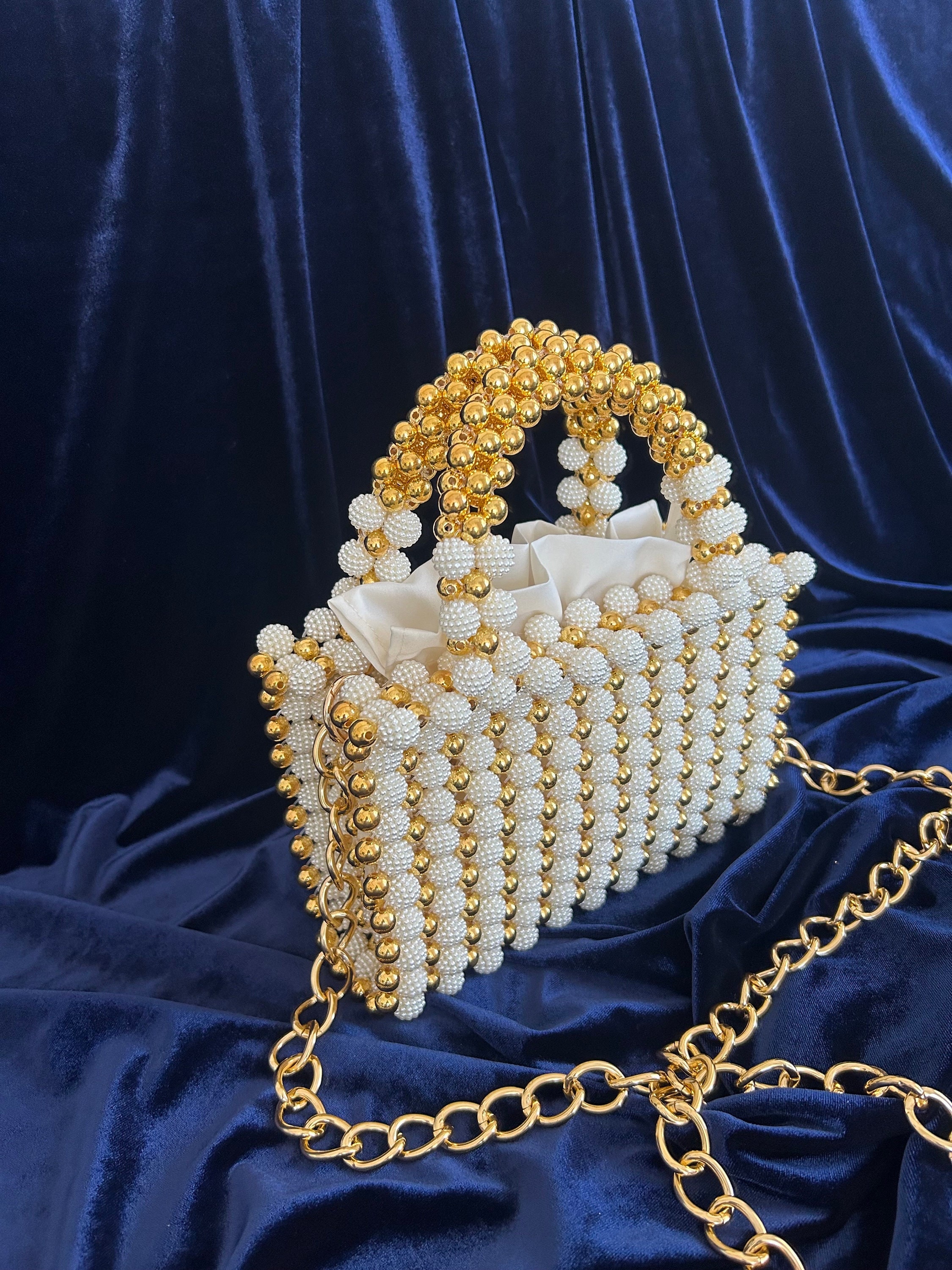 小さな店] Vintage Beaded Evening Bag for Women Pearl Clutch