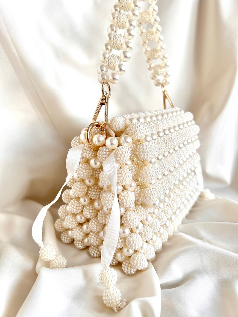 Pearl Beaded Bag, Pearl Clutch Bag, Evening Bag, Handmade Pearl Clutch, Luxury Shoulder Bag, Vintage Inspired Purse, Wedding Pearl Bag image 2