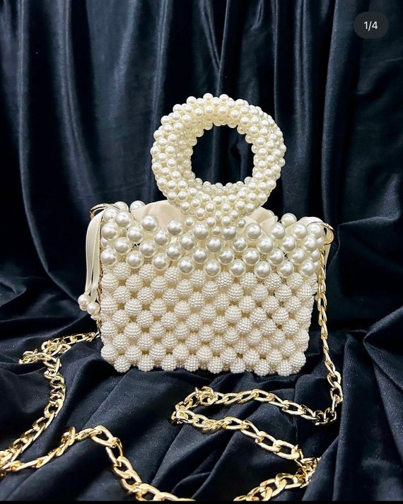 Borsa con perline di perle, pochette di perle, borsa da sera