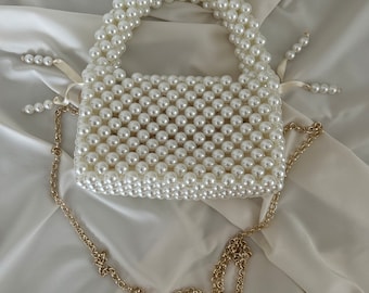 Pochette Da Sera Con Perle Artificiali Fatte A Mano – Borsa A Tracolla Con Catena, Elegante Per Matrimoni, Feste E Ballo Di Fine Anno, Regalo Per Donne - 2