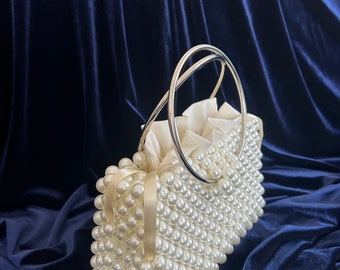 Pearl Beaded Bag, Pearl Clutch Bag, Evening Bag, Handmade Pearl Clutch, Luxury Shoulder Bag, Vintage Inspired Purse, Wedding Pearl Bag