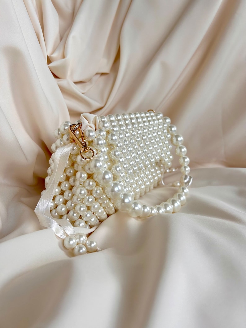 Pearl Beaded Bag, Pearl Clutch Bag, Evening Bag, Handmade Pearl Clutch, Luxury Shoulder Bag, Vintage Inspired Purse, Wedding Pearl Bag zdjęcie 2