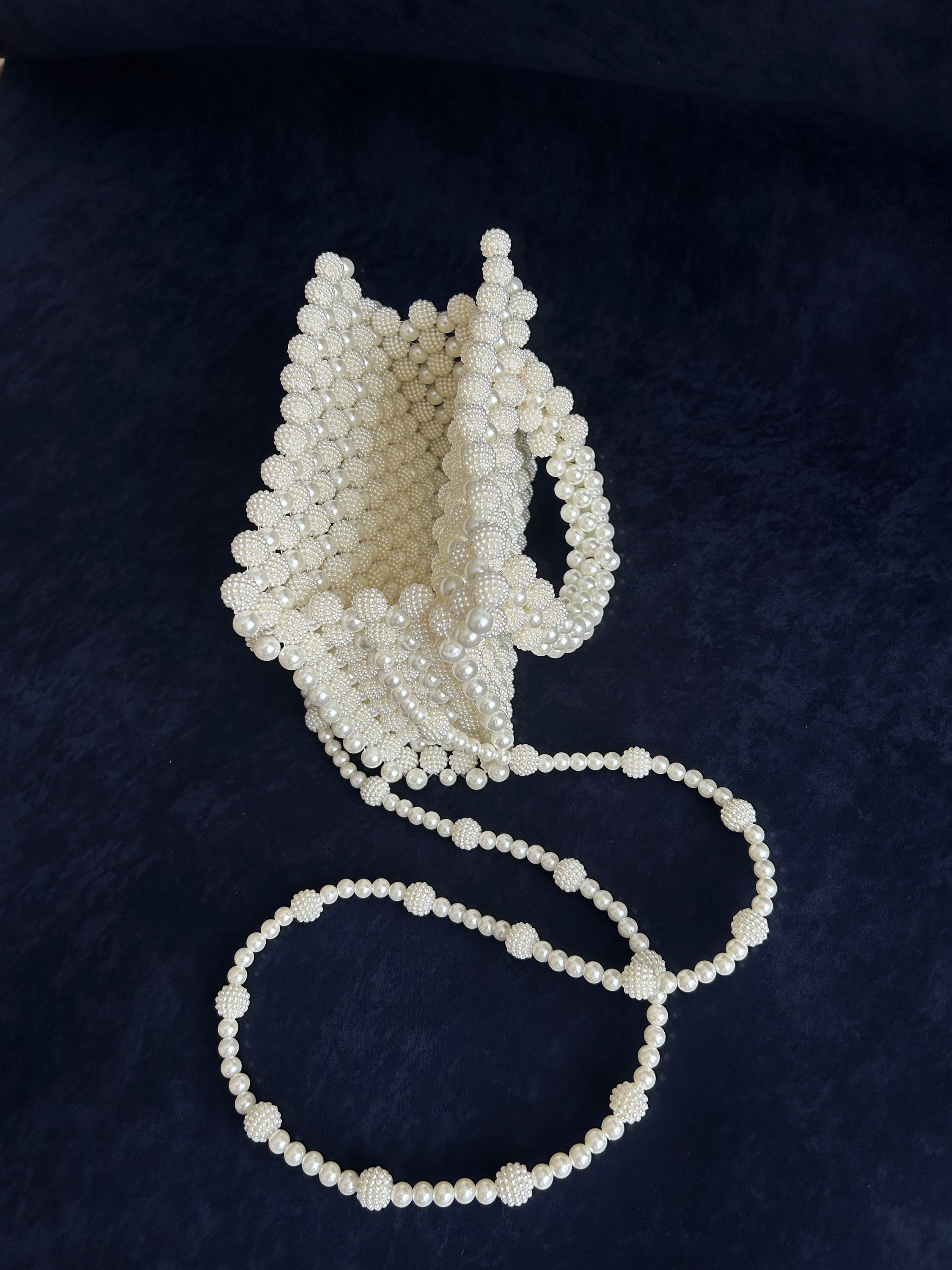 Borsa fatta a mano con perline di perle di alta qualà borsa da sera moda donna borsa da sera con pochette per feste di matrimonio borsa a tracolla tessuta con perline  1524