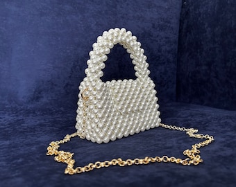 Pearl Beaded Bag, Pearl Clutch Bag, Evening Bag, Handmade Pearl Clutch, Luxury Shoulder Bag, Vintage Inspired Purse, Wedding Pearl Bag