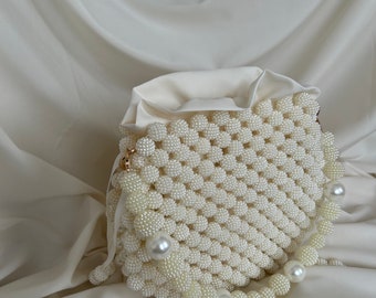 Pearl Beaded Bag, Pearl Clutch Bag, Evening Bag, Handmade Pearl Clutch, Luxury Shoulder Bag, Vintage Inspired Purse, Wedding Pearl Bag