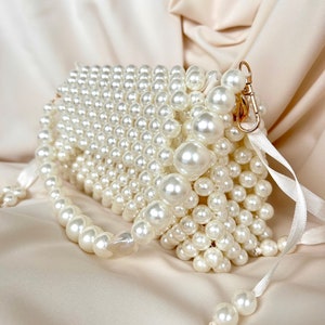 Pearl Beaded Bag, Pearl Clutch Bag, Evening Bag, Handmade Pearl Clutch, Luxury Shoulder Bag, Vintage Inspired Purse, Wedding Pearl Bag zdjęcie 5