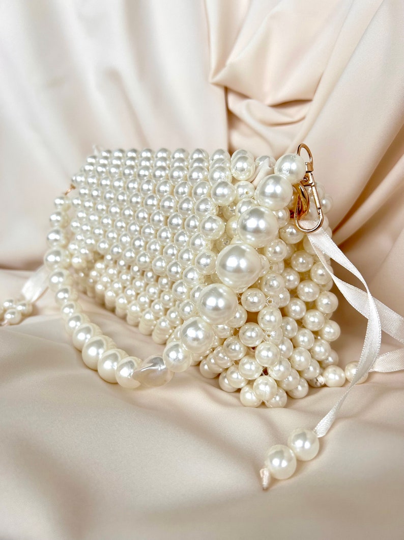 Pearl Beaded Bag, Pearl Clutch Bag, Evening Bag, Handmade Pearl Clutch, Luxury Shoulder Bag, Vintage Inspired Purse, Wedding Pearl Bag zdjęcie 5