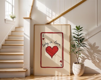Lucky in Love Ace of Hearts Art Print | Minimalist Playing Card Wall Decor | Romantic Hand-Drawn Poster | Valentine's Day Heart Gift