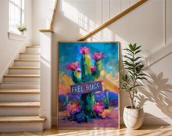 Blooming Cactus Art Print | Desert Botanical Illustration | Pink Floral Cacti Poster | Southwestern Wall Decor | Modern Succulent Art Gift