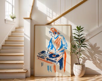 Minimalist Vinyl DJ Art Print | Abstract Music Lover Poster | Modern Turntable Line Art for Home, Office, or Studio | Unique Gift for her