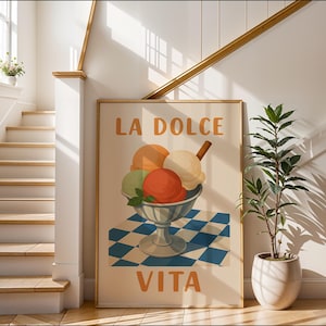 Gelato &quot;La Dolce Vita&quot; Art Print | Italian Ice Cream Poster | Vintage Foodie Wall Art | Retro Kitchen Decor | Gift idea for family