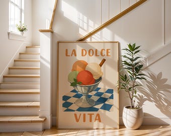 Gelato "La Dolce Vita" Art Print | Italian Ice Cream Poster | Vintage Foodie Wall Art | Retro Kitchen Decor | Gift idea for family