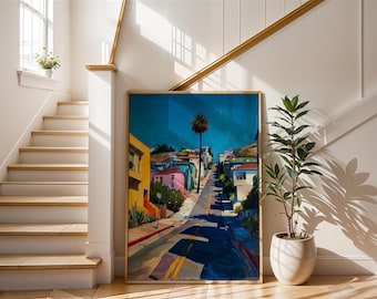 San Francisco Art | Colorful City Street Poster | Impressionist California Wall Decor | Pastel House Painting | Sunny Urban Landscape Print