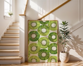 Kiwi Fruit Mosaic Art | Green Kitchen Decor | Tropical Fruit Wall Art | Modern Food Illustration | Mosaic Tile Pattern Print | Fresh Decor