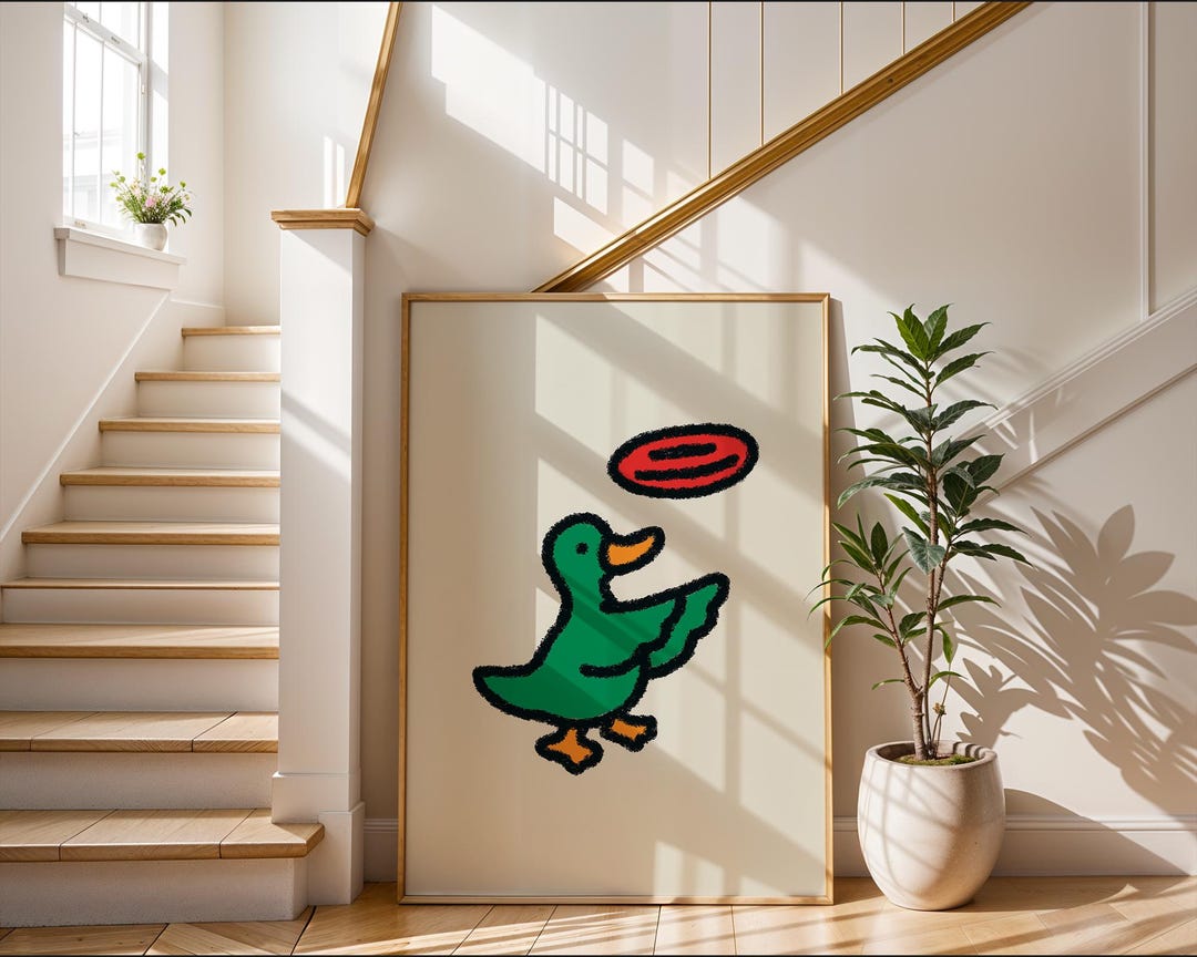 Whimsical Green Duck Art Print | Minimalist Nursery Wall Decor | Cute ...