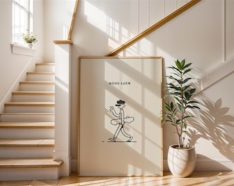 Minimalist Skater Art | Good Luck Poster | Retro Line Art Decor | Skateboarder Illustration | Modern Simple Wall Art | Gift for Skaters