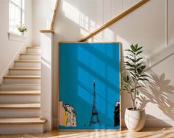 Paris Skyline Art | Eiffel Tower Sketch Poster | Minimalist Blue Wall Decor | French Cityscape Illustration | Modern Travel Art | Paris Gift