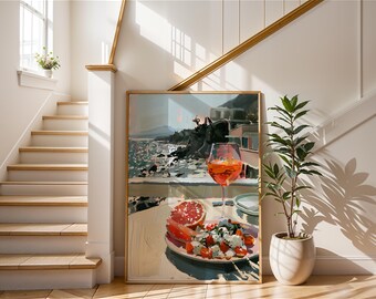Coastal Aperitivo Art | Italian Summer Painting | Mediterranean Food Print | Spritz Cocktail Poster | Sunny Seaside Wall Decor | Travel Gift