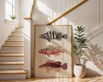 Vintage Fish Art Print | Coastal Specimen Poster | Antique Scientific Illustration | Rustic Cabin Wall Decor | Nautical Fish Study | Angler