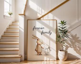 Forever Family Bunny Art Print | Cute Rabbit Illustration | Nursery Wall Decor | Whimsical Animal Poster | Minimalist New Baby Gift