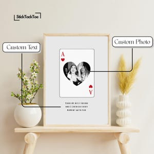 Impressão de carta de baralho personalizada - Foto e mensagem personalizadas - Presente exclusivo - Arte de parede A4, A5, A6 - Pôster de carta de baralho de coração personalizado