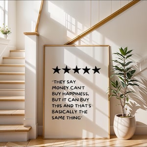 Food Lover Wall Art | Poster Funny Foodie Review Print | Buying Happiness 5-Star Art | Kitchen Decor for Restaurant Lover | Chef Gift
