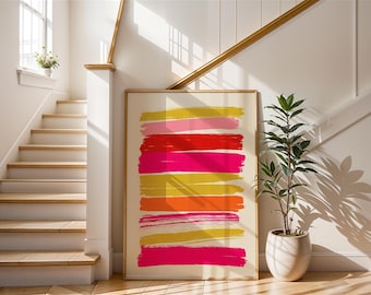 Abstract Brushstroke Art | Colorful Minimalist Poster | Pink Orange Yellow Wall Decor | Modern Geometric Print | Vibrant Abstract Wall Art